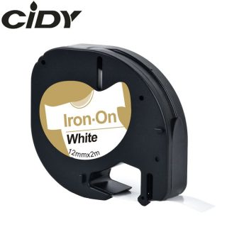 Cidy LT18769 12mm Fabric Iron-on Black On White 12mm*2m Compatible For DYMO LT-100H Printer