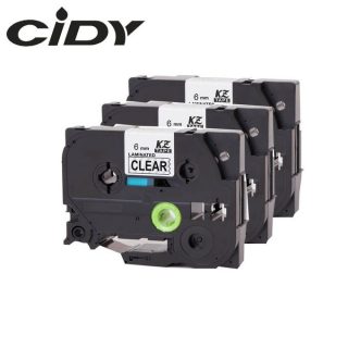 CIDY Tze-111 6mm Label Tape Ribbon Compatible  For Brother Label Printer P-touch Black On Clear 3 Pack