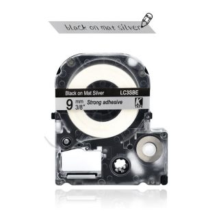 CIDY 9mm Epson Label Typewriter Adhesive Tape For Kingjim Epson Label Maker Black On Mat Silver