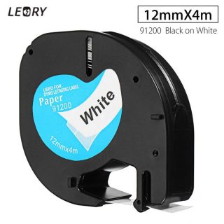 12mm X 4m Plastic Label Tape Compatible For DYMO Letra Tag 91200 Black On White