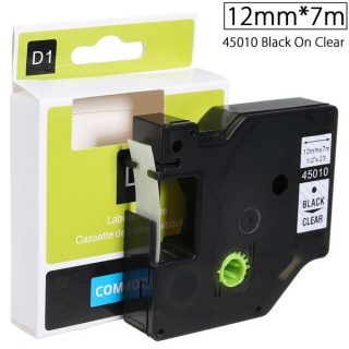 12mmx7m Plastic Label Tape Compatible For Dymo D1 45010 Black On Clear