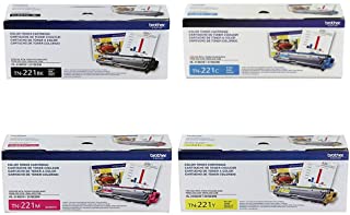 Brother Genuine TN221BK, TN221C, TN221M, TN221Y Color Laser Black, Cyan, Magenta and Yellow Toner Cartridge Set