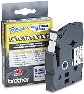 Brother TZ Industrial Series Fabric Iron-On Tape, Navy-on-White, 1/2 x 9.8ft